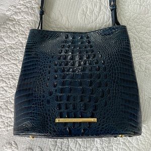 BRAHMIN Alligator Embossed Navy Blue Leather Shoulder Bag